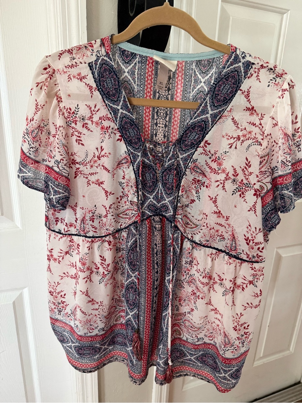 Knox Rose White Blouse with Red and Navy Paisley Print